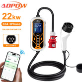 ADPOW Portable 32A Type2 EV Chargers 3Phase 22KW Red 5Pins CEE Plug 5M Cable WIFI APP Control Electric Car Charging Accessories